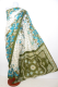 Sari Seide-Baumwolle creme-grün mit Blumenprint