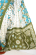 Sari Seide-Baumwolle creme-grün mit Blumenprint