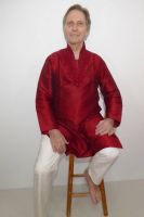 Kurta-Pajama-Set 2-teilig Rayon rubinrot mit Perlenstickerei