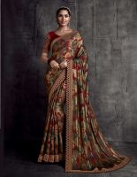 Indischer Sari Vintage Kadhai rubinrot