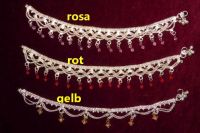 Fusskettchen silber mit Perlen rosa, rot und gelb