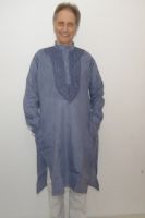Kurta Baumwolle Chikan graublau mit dezenten Streifen