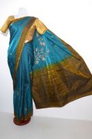 Indischer Sari petrol-dunkelgold