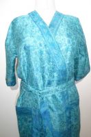 Morgenmantel Seide hellblau, Kimono Vintage aus Sariseide mit Paisley-Print