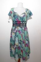 Baumwoll-Kurti / Kleid mit Blumenprint - grün-weiß-schwarz-fuchsia