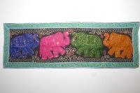 Indischer Wandbehang mit Elefanten-Motiv weiß mit grün