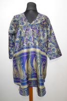Seidentunika Abheeti grau-blau mit Paisleys und Blüten XXL, Vintage Tunika aus Sariseide