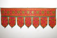 Tür-Vorhang Toran rot II mit Stickerei und Spiegeln, indischer Türschmuck bestickt
