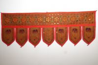 Tür-Vorhang Toran braun mit Stickerei und Spiegeln, indischer Türschmuck bestickt