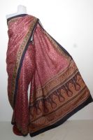 Lagerräumung - Sari pinkrot-dunkelblau mit Blumenprint