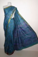 Seidensari smaragdgrün-blau-lila, Vintage Sari aus reiner Seide, indischer Seidensari