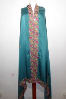 Dupatta Baumwoll-Satin mit kostbarer Blumenstickerei