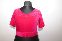 Saribluse Choli aus pinkfarbenem Samt L/XL