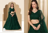 Lengha Choli Sujani Stoffset 3-teilig dunkelgrün