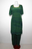 Salwar Kameez 2-teilig Kreppseide dunkelgrün mit Goldbrokat, Upcycling Seidenpunjabi dunkelgrün mit Goldbrokat