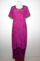 Salwar Kameez 2-teilig Kreppseide magenta mit Goldbrokat, Upcycling Seidenpunjabi magenta mit Goldbrokat