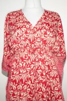 Kurzer Kaftan rot-creme mit Blättermuster