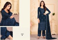 Salwar Kameez Stoffset / Anfertigung Georgette dunkelblau mit Brokat und Perlenstickerei