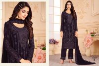 Salwar Kameez Stoffset / Anfertigung Georgette aubergine-schwarz mit Brokat und Perlenstickerei
