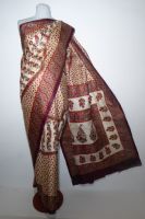 Seidensari Blockprint creme-rot-dunkelrot mit floralen Mustern