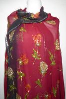 Dupatta Seidengeorgette weinrot-schwarz