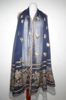 Dupatta Chiffon dunkelblau mit Brokatstickerei