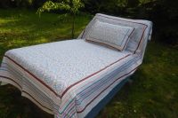 Tagesdecke Baumwolle 2-tlg creme-graublau-beige