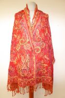 Wollschal boiled wool bestickt rot-beige II