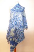 Wollschal boiled wool bestickt hellblau Double Face