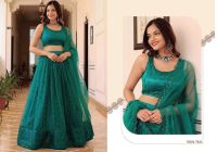 Lengha Choli Pragita Stoffset 3-teilig smaragdgrün