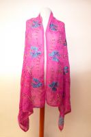Dupatta Georgette pink mit blauen Blumen