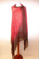 Dupatta Seidengeorgette rot-braun mit Paillettenstickerei