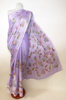 Chiffonsari flieder mit gemalten Blumen