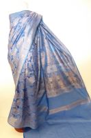 Sari Seidenorganza blau-hellbeige