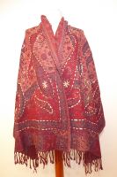 Wollschal boiled wool bestickt weinrot II
