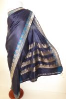 Benarsi Brokatsari Satinseide nachtblau - B-Ware