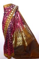 Sari Satin weinrot-gold mit Goldbrokat