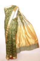 Sari Baumwoll-Mix grün mit gold