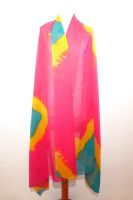 Bunter Bauchtanzschleier - fuchsia mit gelb und petrol