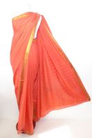 Sari Kreppseide hellrot mit Goldbrokat