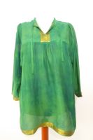 Seiden-Tunika Melanie grün mit Goldbrokat XL bis XXL, Tunika aus reiner Kreppseide