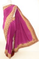 Sari aus reiner Kreppseide magenta-hellbeige