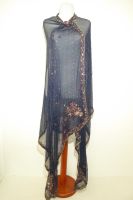 Chiffon-Dupatta petrol-braun mit zarter all-over-Stickerei