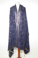 Dupatta aus nachtblauer Seide mit goldener Paillettenstickerei