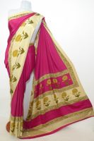 Sari Kunstseide fuchsia hellbeige