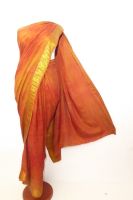 Seidensari terra-orange mit Goldborte, indischer Sari aus reiner Kreppseide terra-orange