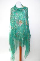 Dupatta Chiffon grün mit goldener Stickerei