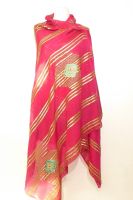 Dupatta Chiffon rubinrot mit goldenen Streifen