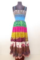 Kleid Gypsy mit blau-braunem Bustier und bunten Volants