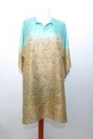 Kaftan Chandrika aus reiner Seide, Seidenkaftan türkis-sandgelb